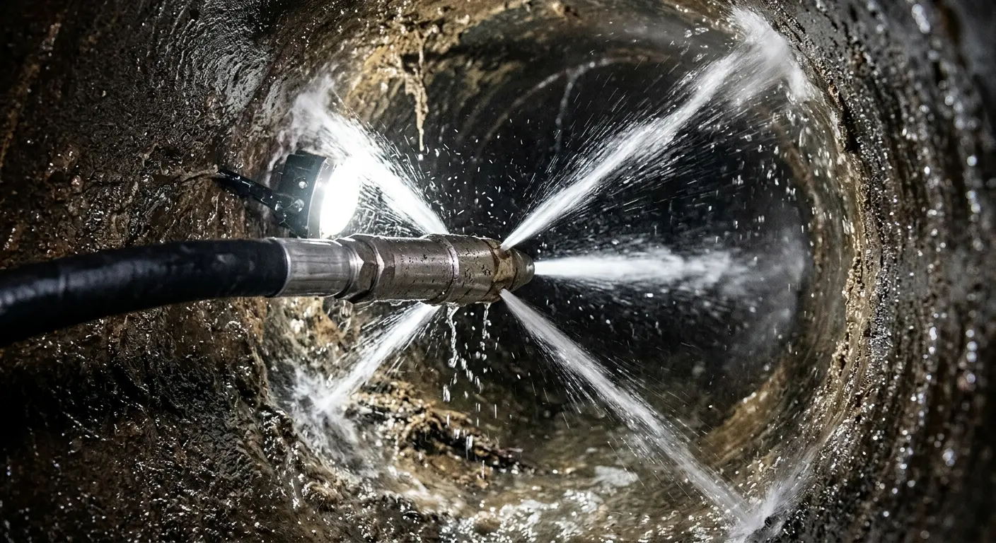 High-pressure hydro jetting nozzle cleaning sewer pipe for Sewer Line Relining in Hartford